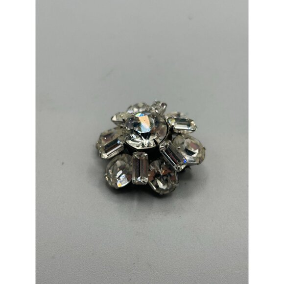 Petite Vintage Rhinestones Pin Brooch Domed Layered Small Floral Design - Picture 3 of 7